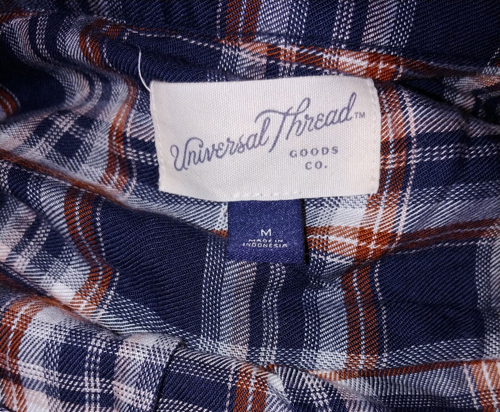 Universal Thread Goods Long Sleeve Plaid Button Up Shirt, Blue/White/Orange Size Medium