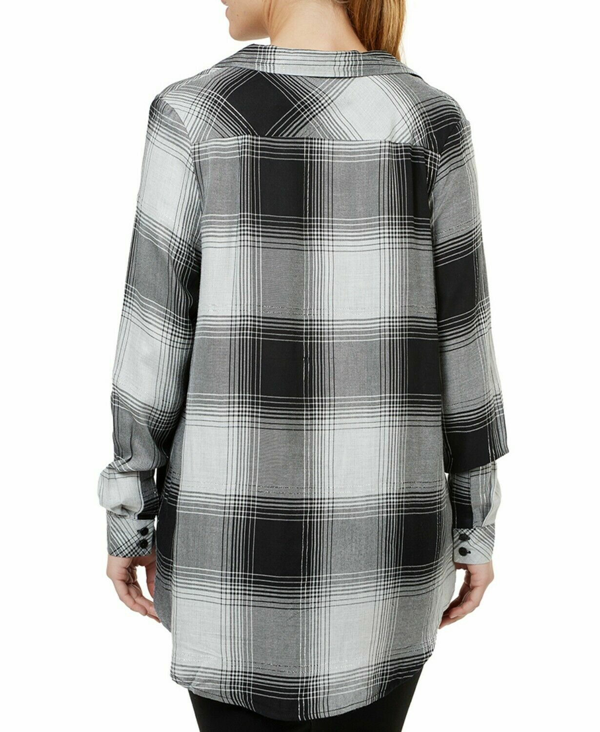 Numero Women's Gray and Black Plaid Crossover V-Neck Long Sleeve Top Size XS