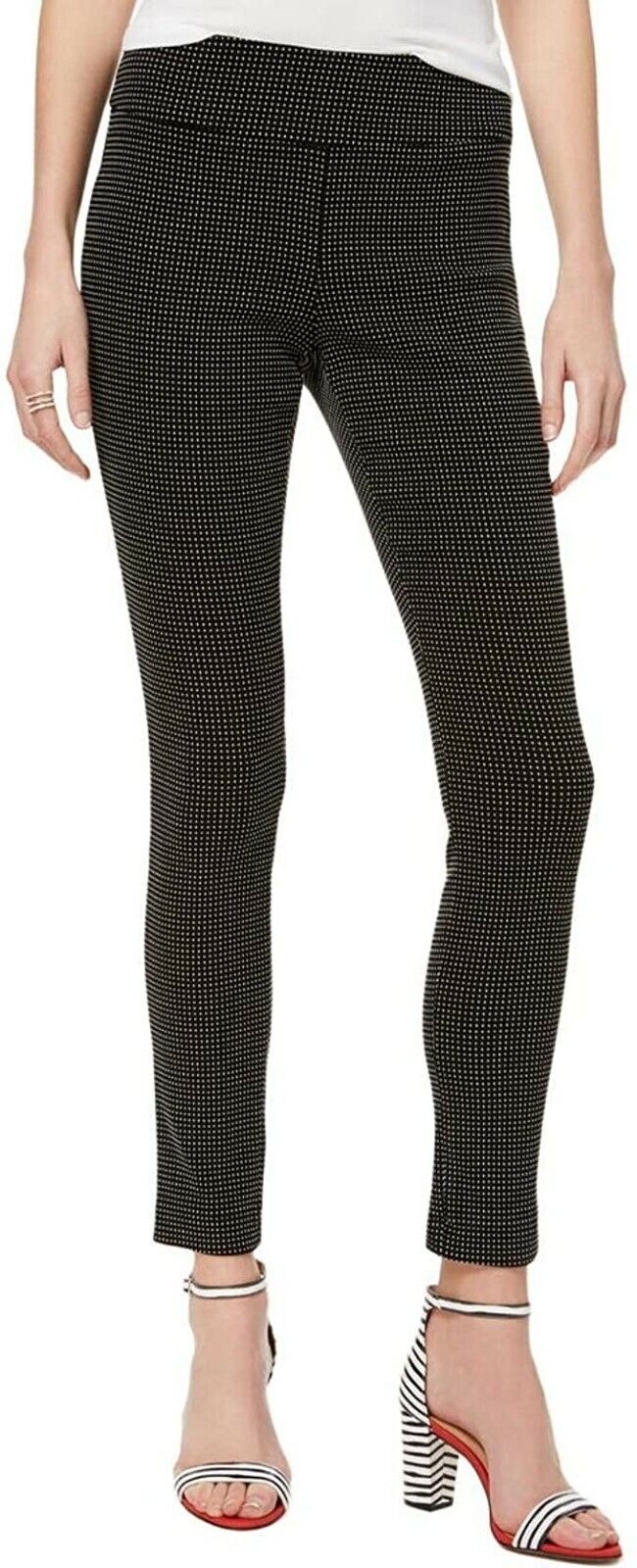 INC Women's Black & White Jacquard Dot Slim Skinny Leg Casual Pants Size 4