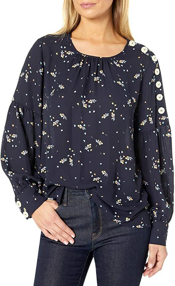 Vince Camuto Women's Floral Long Sleeve Button Shoulder Blouse Size XXS