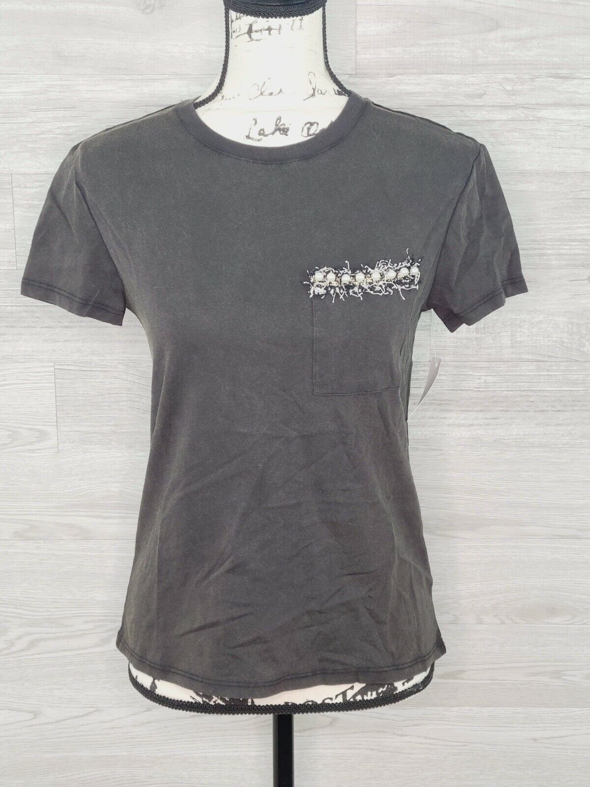 Numero Women's Gray Wash Short Sleeve Embellished Cotton T-Shirt Size XS