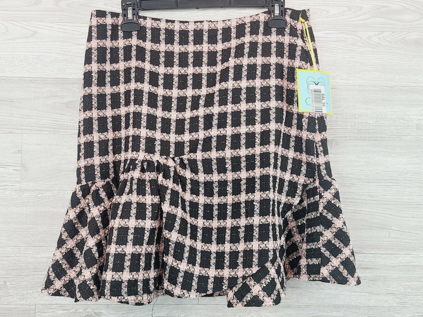 Cece Women's Black & Pink Plaid A-Line Tweed Mini Ruffle Skirt Size 10