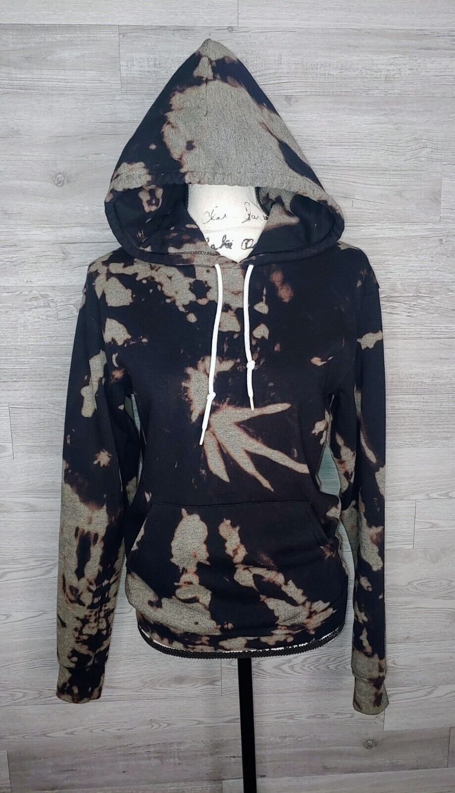 American Apparel Flex Fleece Black Bleach Tie Dye Pullover Hoodie Unisex Size XS