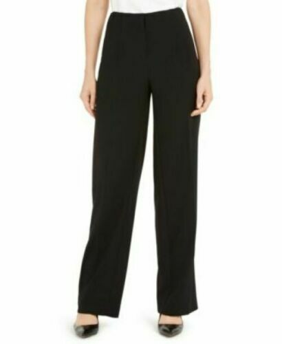 Alfani Women's Deep Black Pleated Tummy Control Trouser Leg Pants Size 4