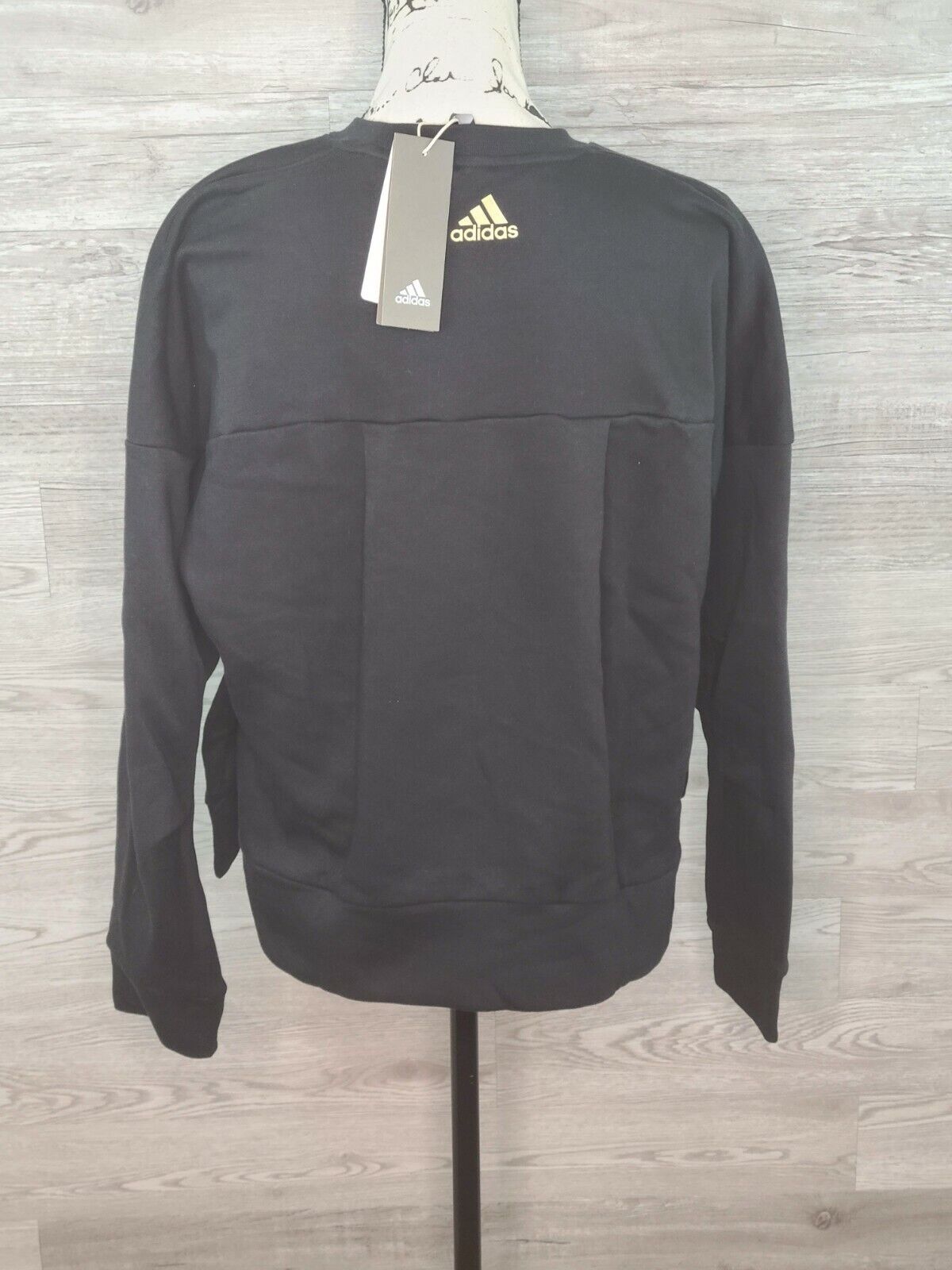 Adidas Women's ID Glam Sweat Black & Gold Crew Neck Sweatshirt Size Large