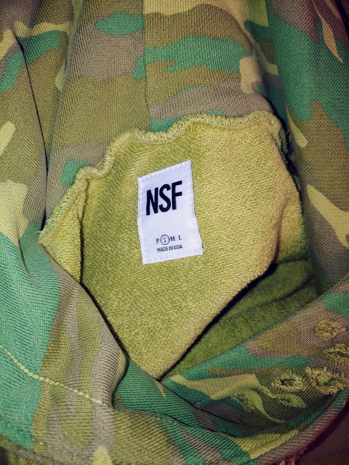 NSF Lisse Preloved Destroyed Camo Hoodie Distressed Sweatshirt Women's Size P (XS)