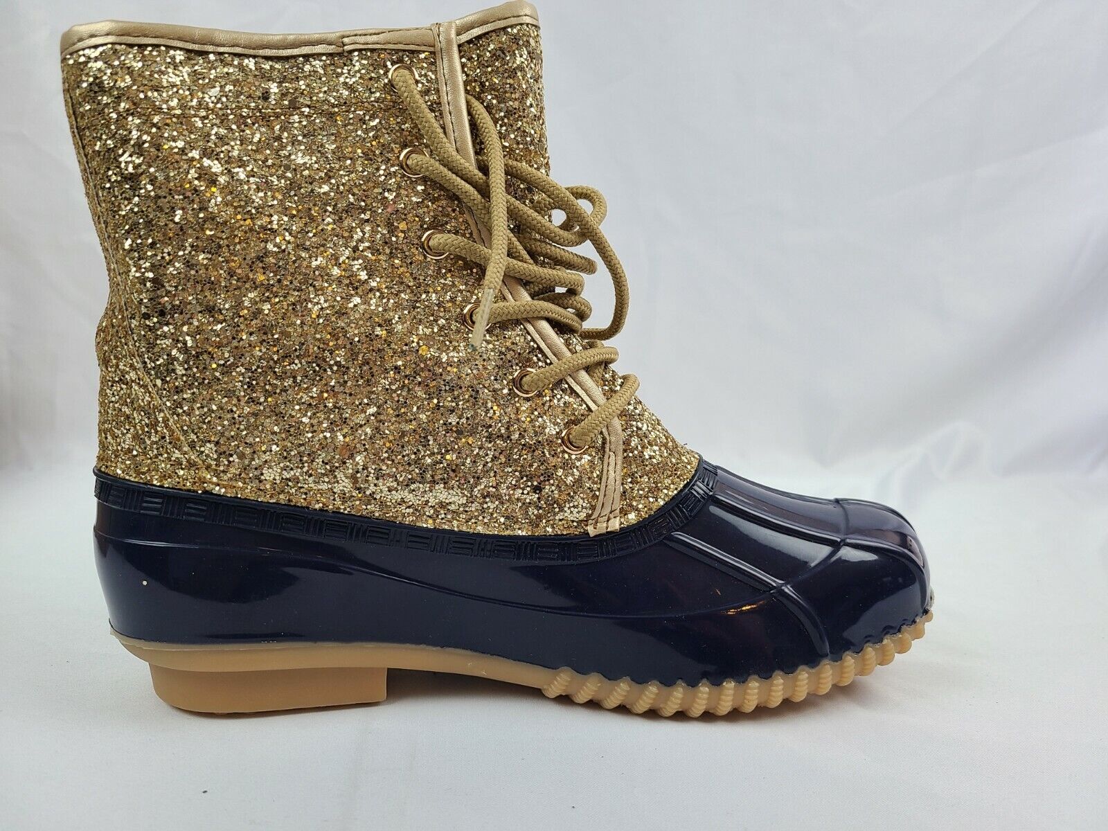 Sugar Women's Skipper Gold Glitter & Blue Waterproof Rain Boot Size 8M