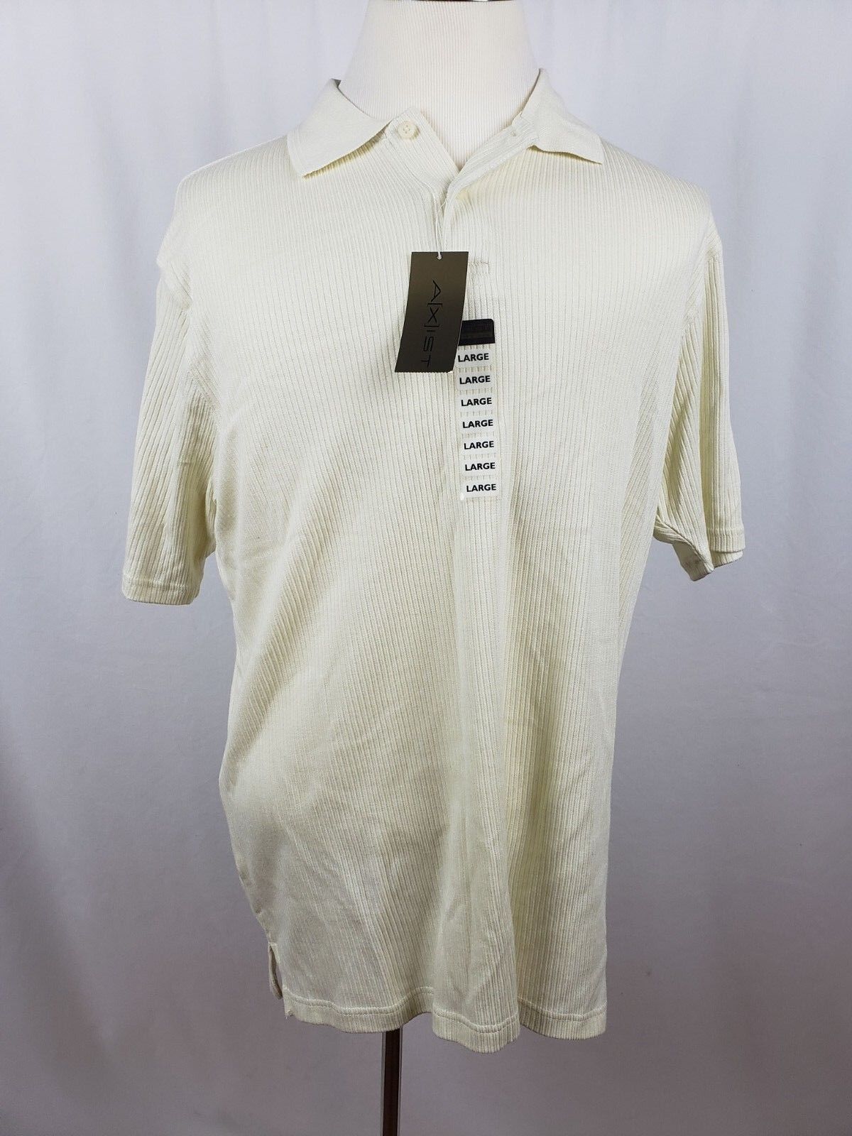 Axist Men's Short Sleeve Ribbed Cotton Blend Polo Shirt Ivory Size Large