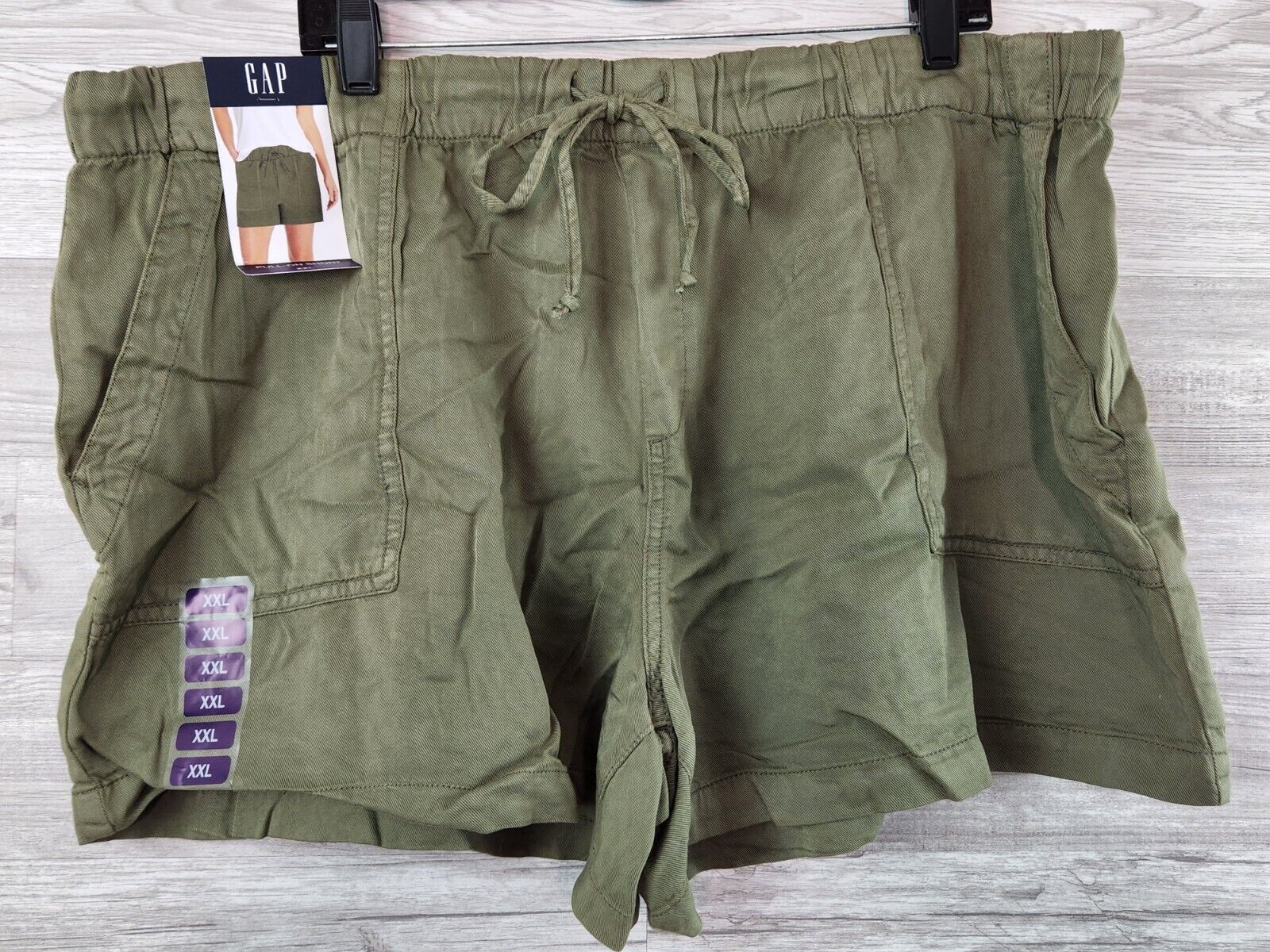 GAP Women's Light Olive Pull-On Tie Waistband Easy Fit Tencel Shorts Size XXL