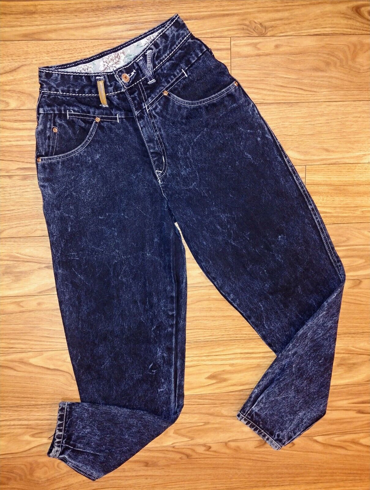 VINTAGE Bugle Boy 80's Preloved Special Edition Tapered Acid Wash Black Denim Jeans Size 5