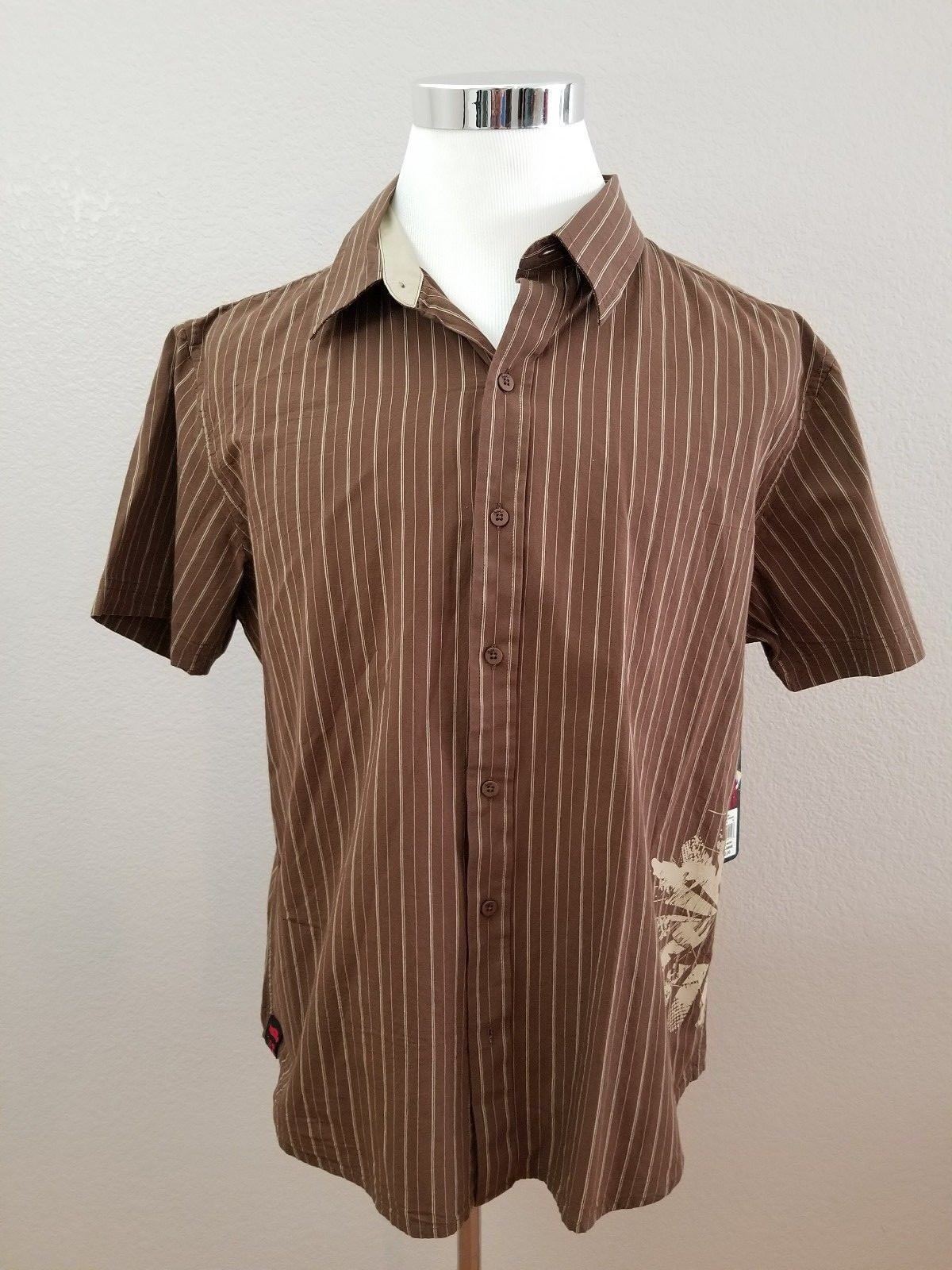 Tony Hawk Short Sleeve Button Down Brown & Yellow Striped Youth Size Large