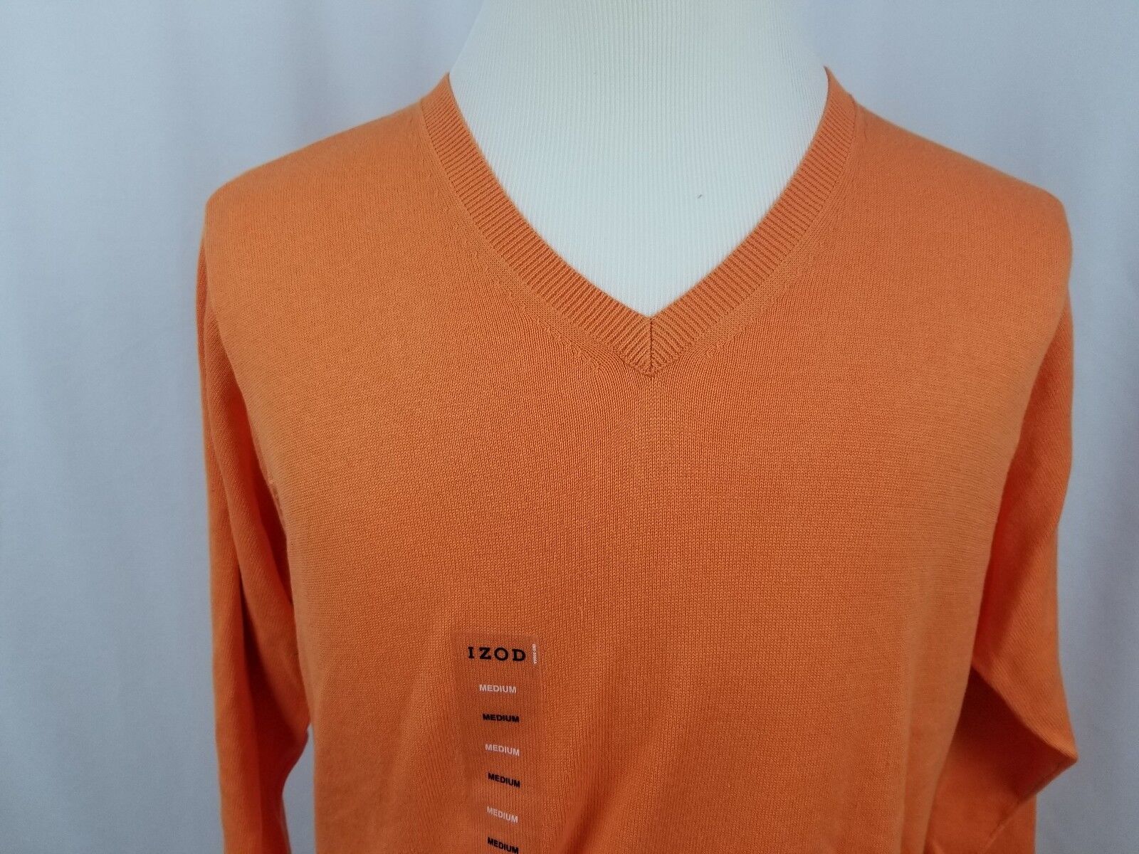 IZOD Men's Long Sleeve Pullover Sweater V-Neck Orange Size Medium