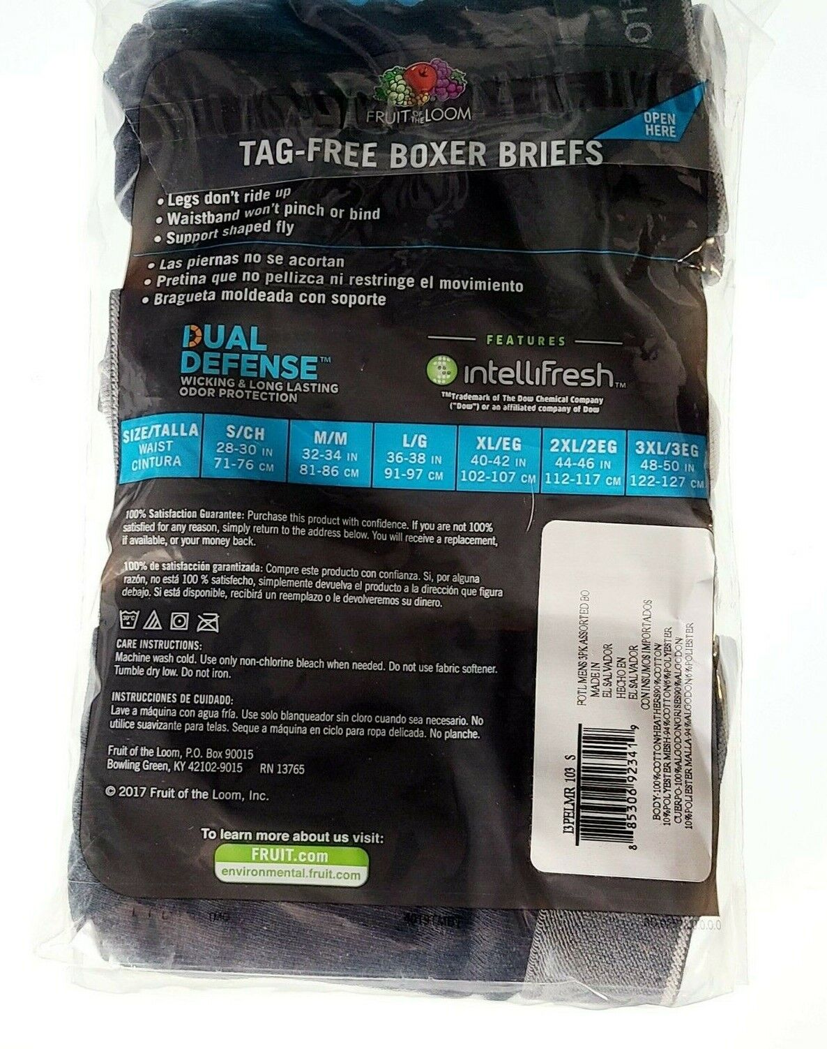 Fruit of the Loom Men's 3 Pack Tag Free Boxer Briefs Black/Gray Small 28-30"