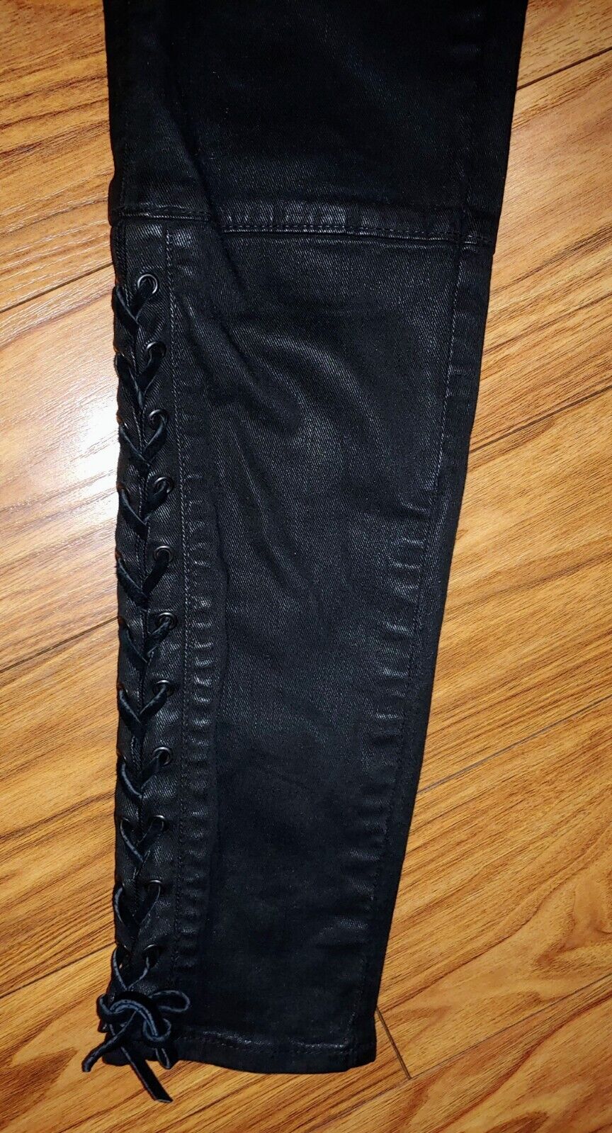 Polo Ralph Lauren The Tompkins Black Coated Finish Lace-Up Skinny Jeans Size 26