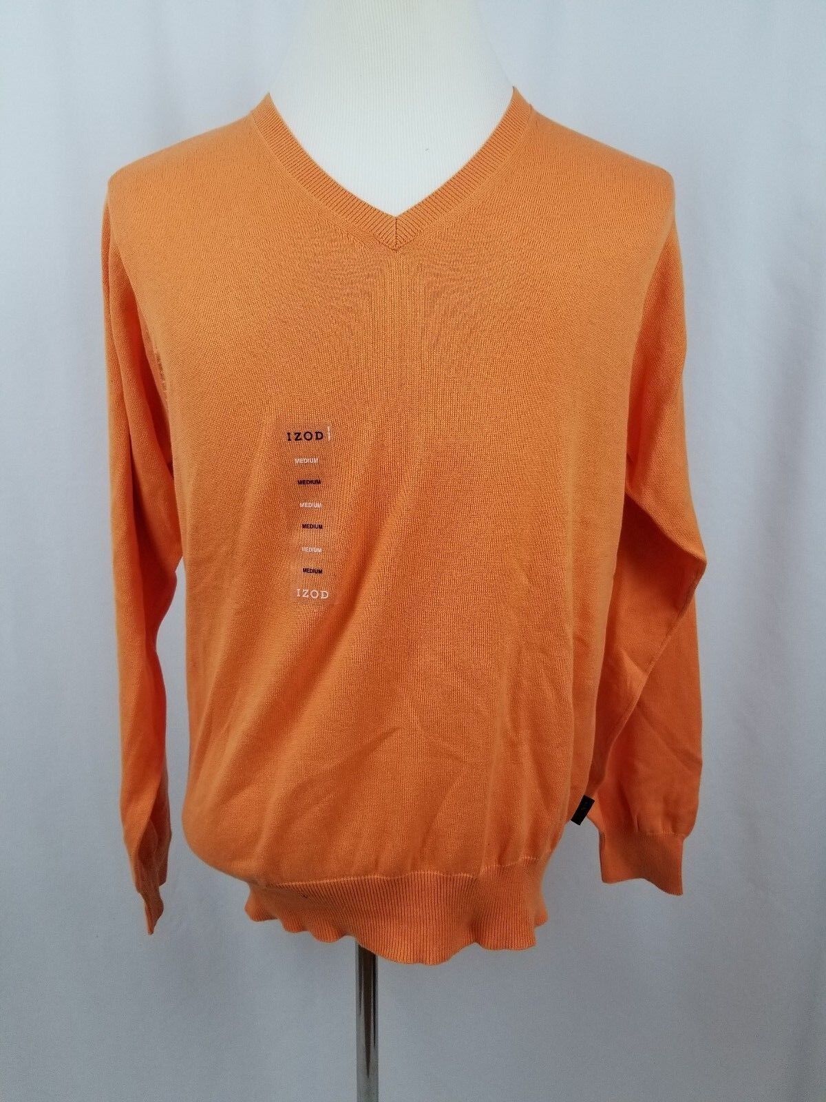 IZOD Men's Long Sleeve Pullover Sweater V-Neck Orange Size Medium