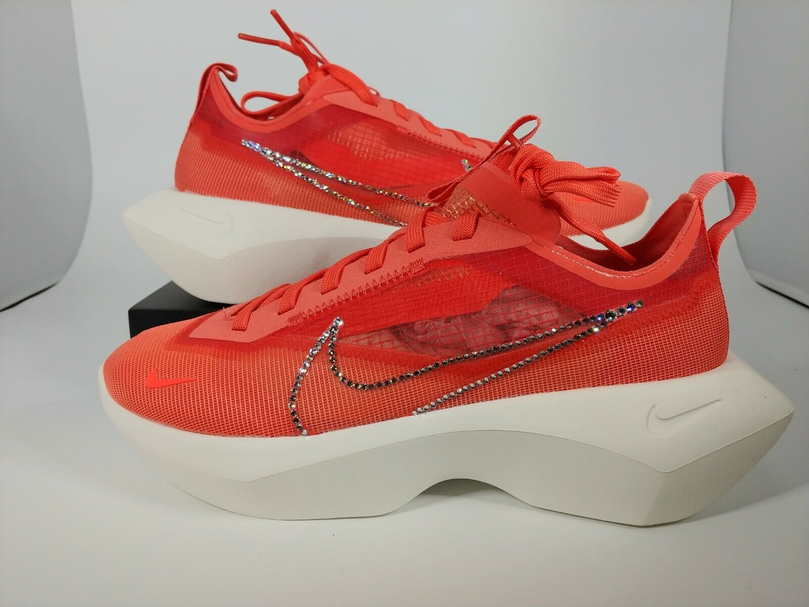 Nike Women's Custom Vista Lite Laser Crimson Swarovski Crystal Outer & Inner Swoosh Size 7.5