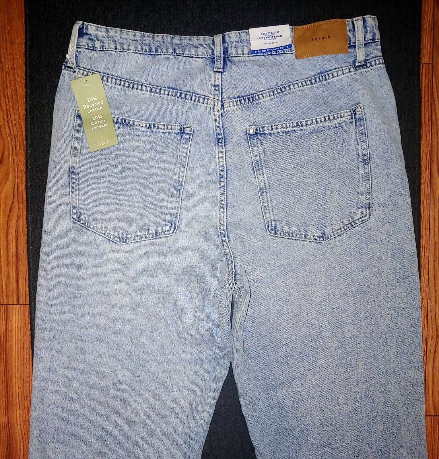 &denim by H&M Loose Straight Fit, Recycled 100% Cotton Jeans Size 16