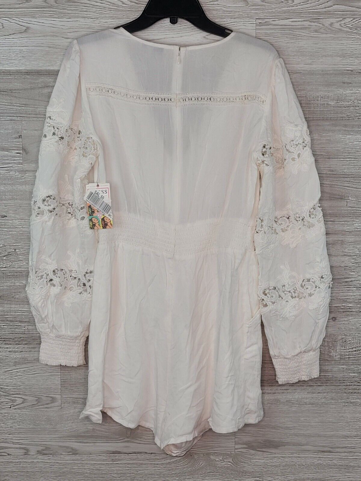 GUESS Women's Frosted White Long Sleeve Lumi Embroidered Romper Size Large