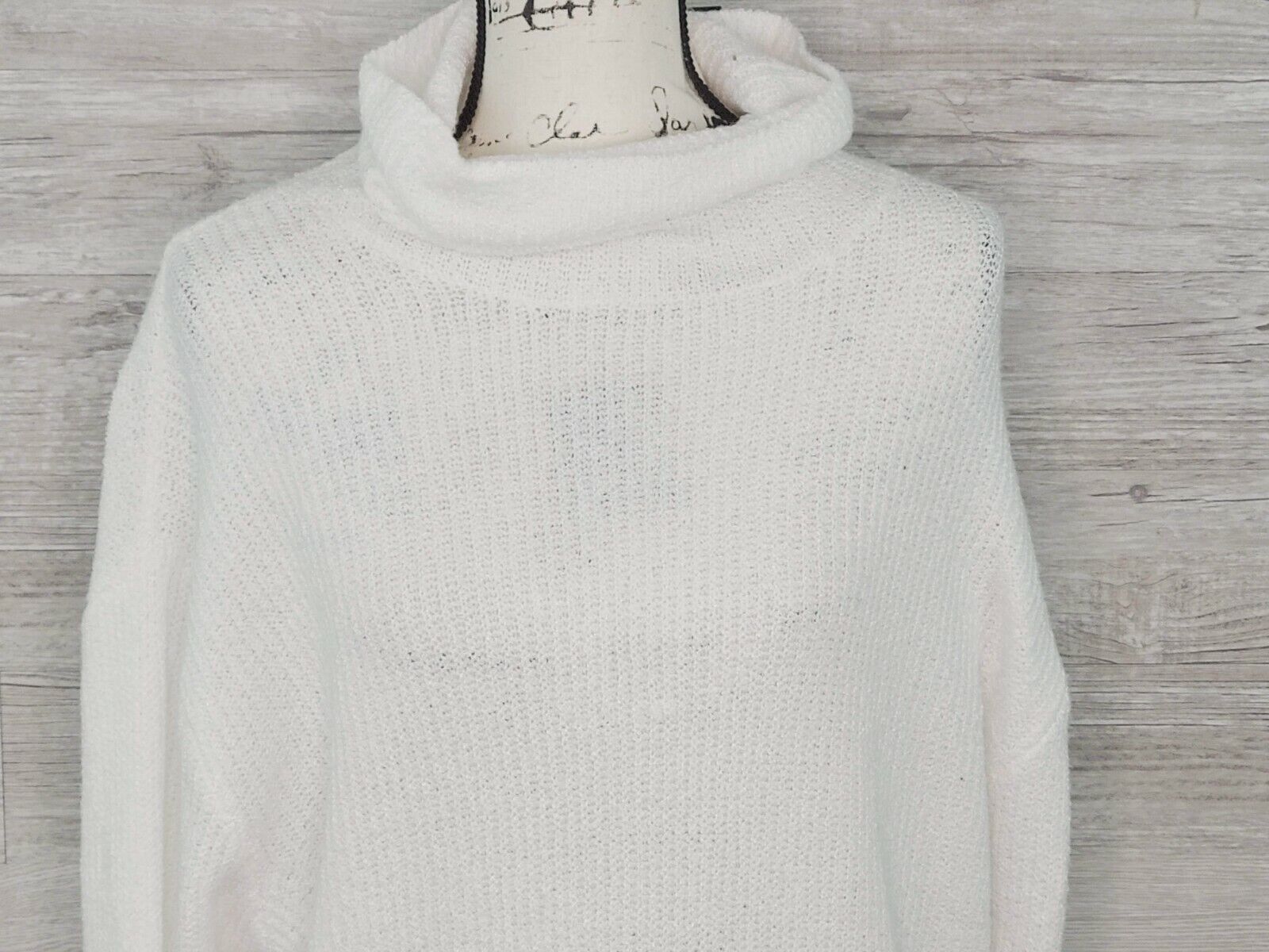 Polly & Esther Women's Ivory White Cowlneck Knit Tunic Sweater Size Large