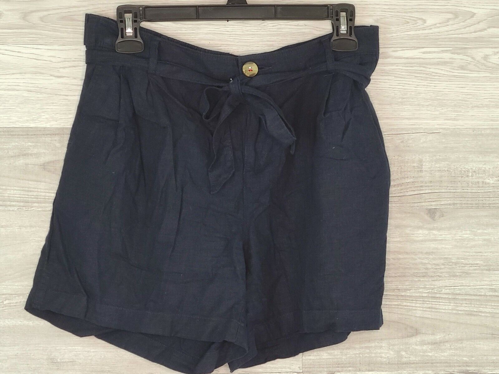 Tommy Hilfiger Women's Navy Blue Belted Linen Shorts with Pockets Size XS