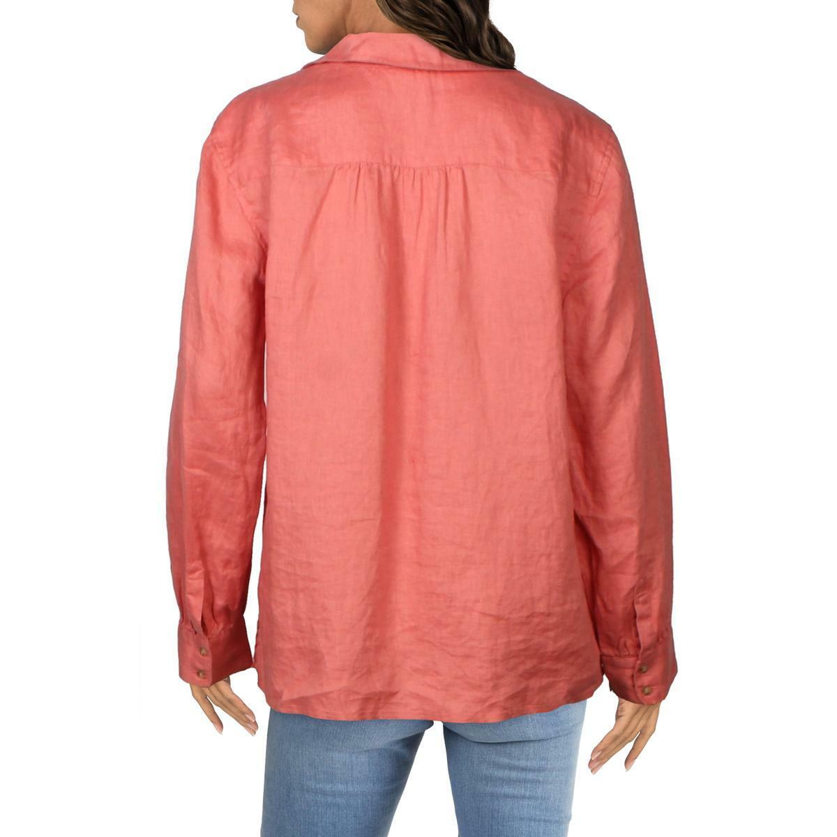 Vince Camuto Women's Tuberose Long Sleeve Linen V-Neck Blouse Top Size XXS