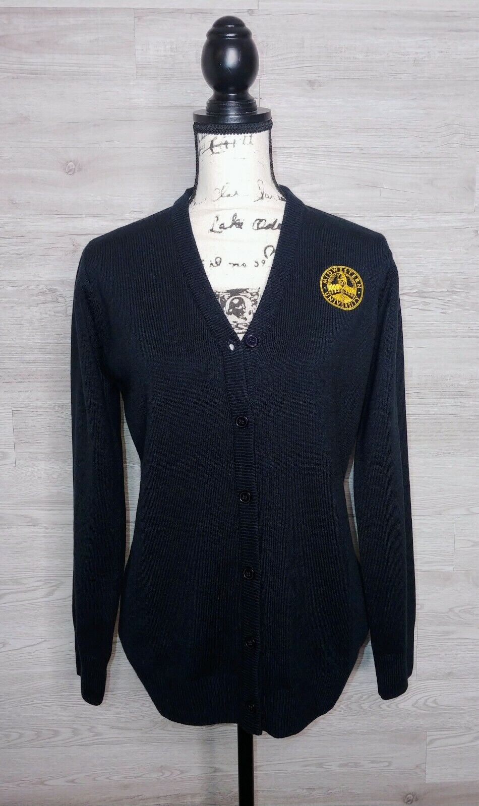 Midwestern University Women's Vintage Logo Sweater Cardigan Navy Blue Size Medium