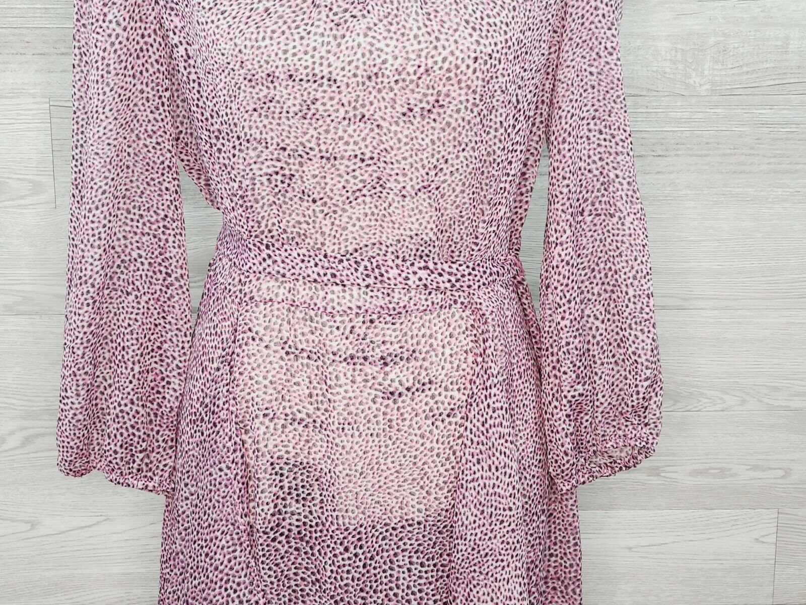 DKNY Women's Pink Leopard Print Jewel Neck Semi-Sheer Dress Size Small