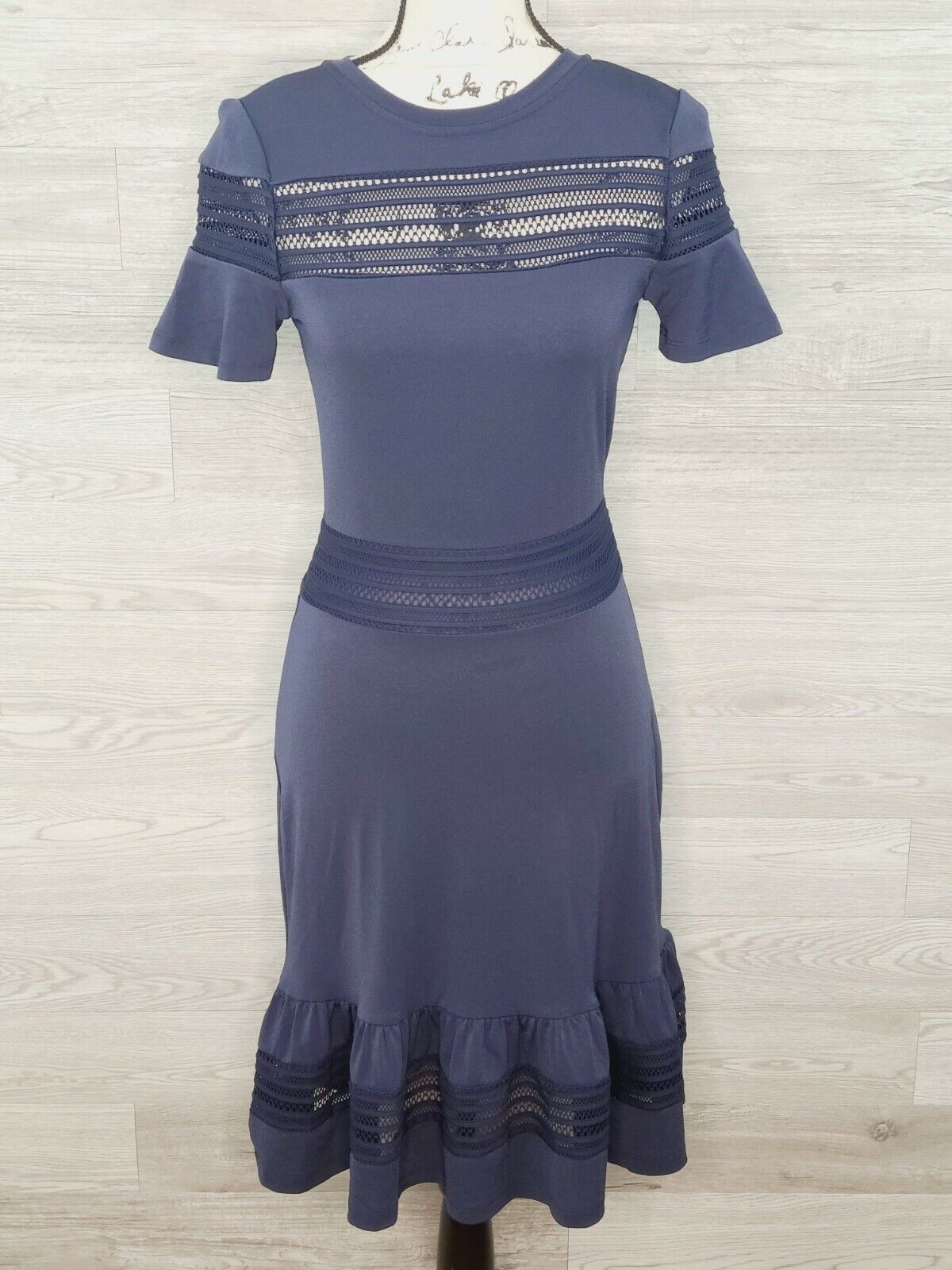 Michael Kors Women's True Navy Blue Mesh Mix Short Sleeve Dress Size XS