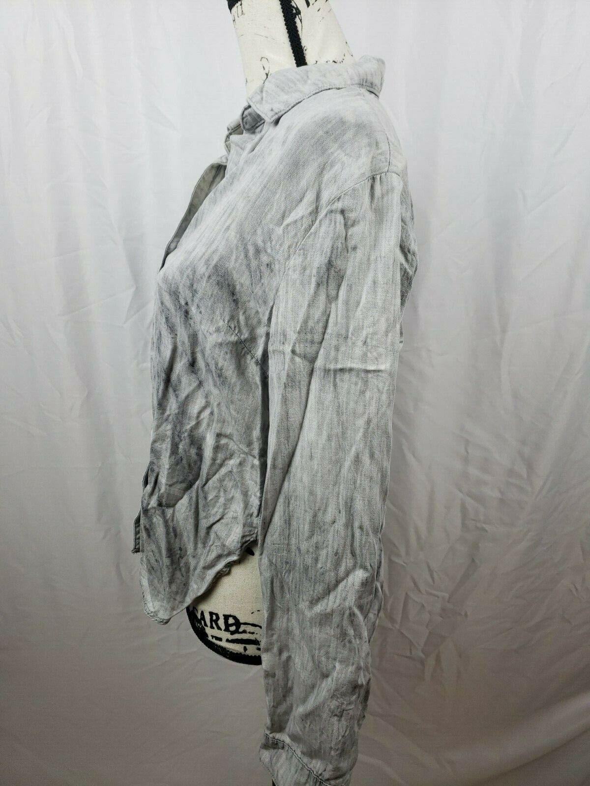 Cloth & Stone Women's Preloved Casual Tie Dye Gray Button Up Shirt Tencel Blouse Size Small