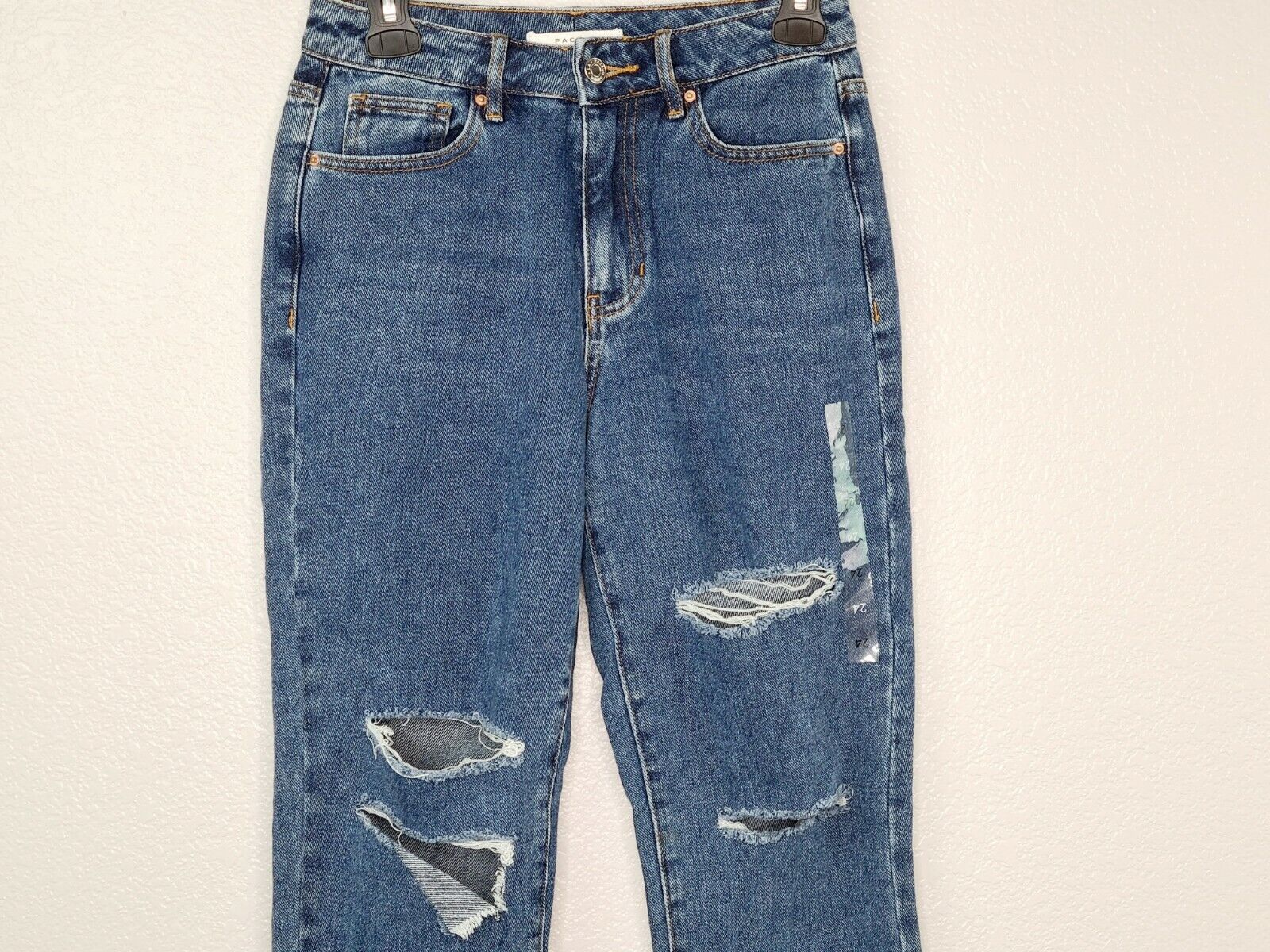 PacSun Los Angeles Women's Blue High Rise Distressed Mom Jeans Size 24