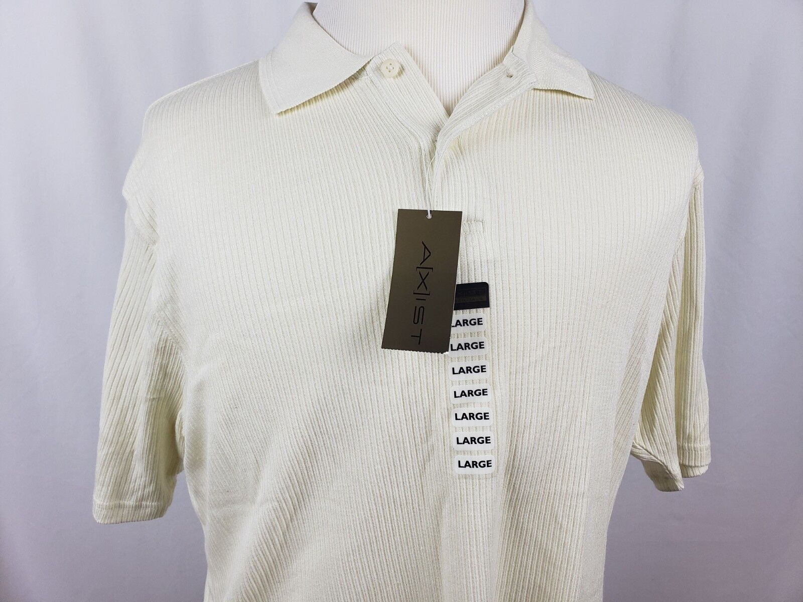 Axist Men's Short Sleeve Ribbed Cotton Blend Polo Shirt Ivory Size Large