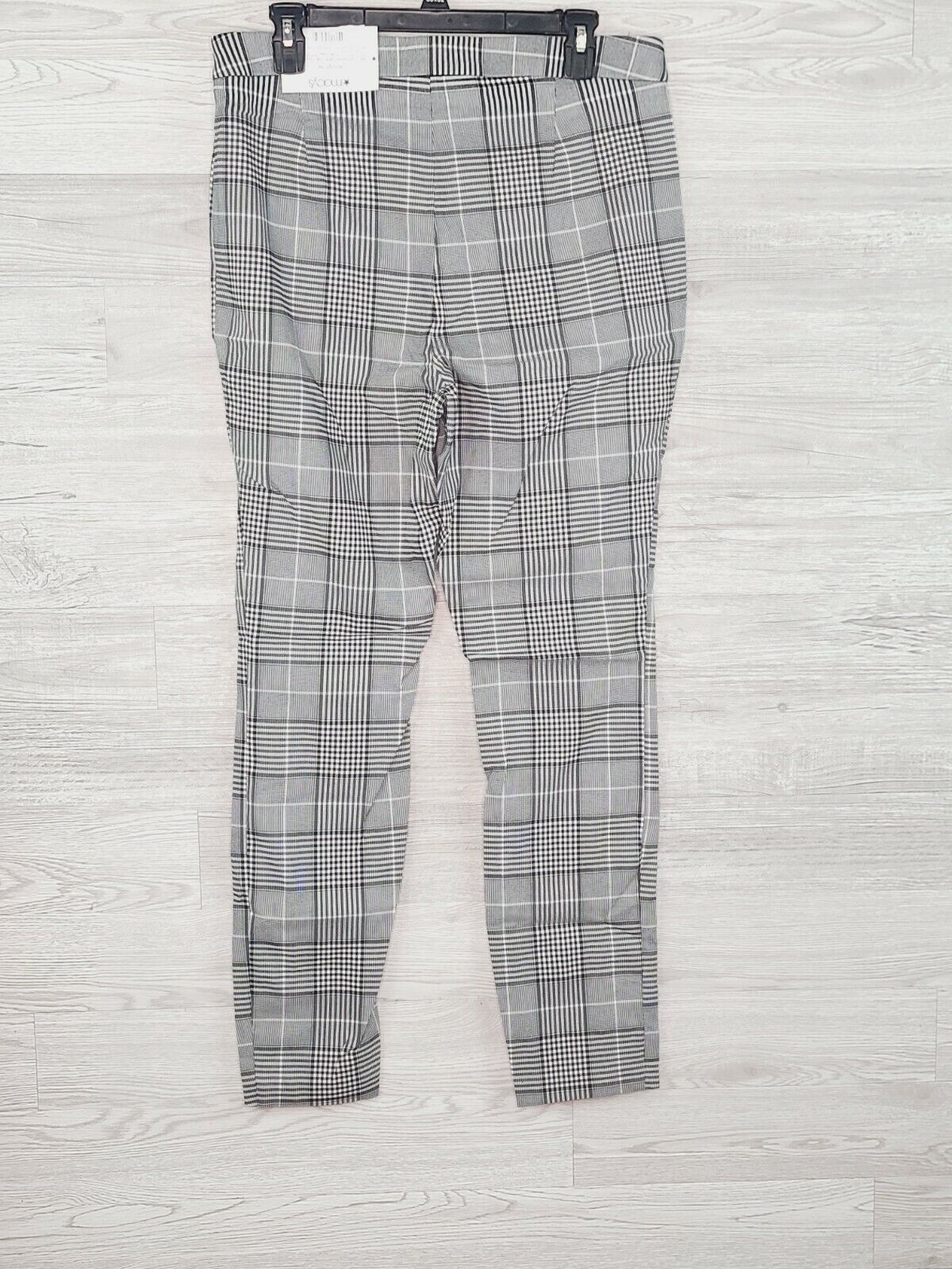 INC Women's Black & White Plaid Snap Business Casual Skinny Pants Size 12