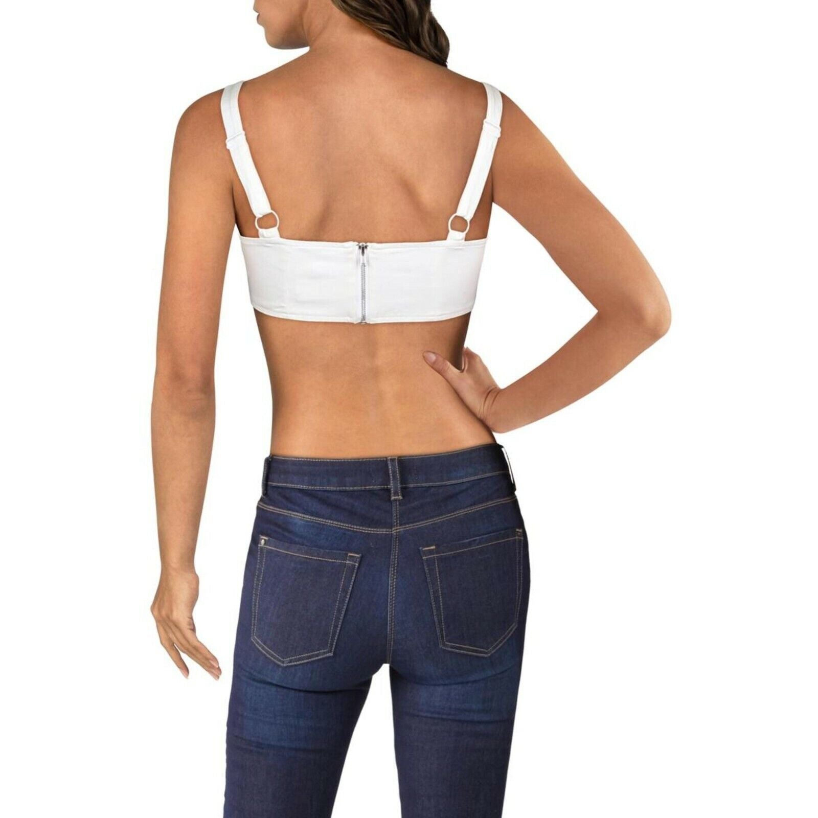 Danielle Bernstein Women's White Zip Back Adjustable Poplin Crop Top Size 16