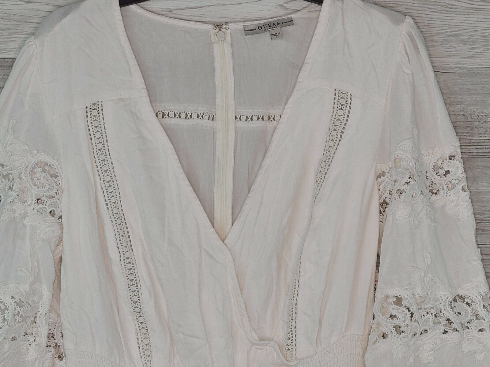 GUESS Women's Frosted White Long Sleeve Lumi Embroidered Romper Size Large