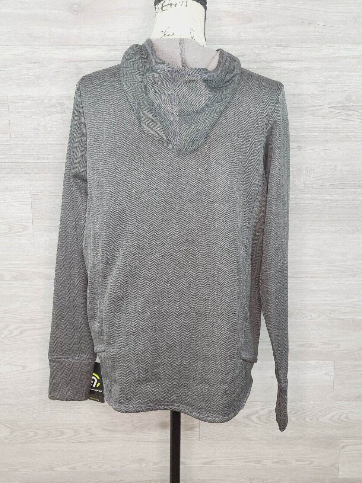 Champion C9 Women's Gray Herringbone Long Sleeve Hooded Tech Fleece Size Medium