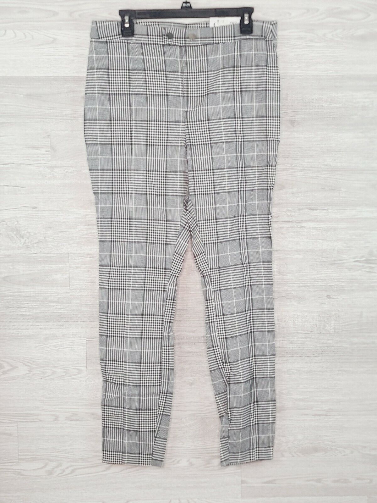 INC Women's Black & White Plaid Snap Business Casual Skinny Pants Size 12