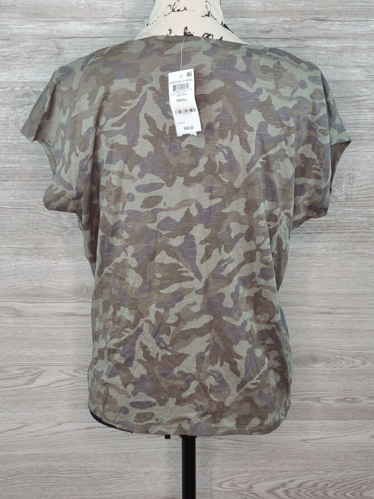 INC Women's Camo Print Twist-Front V-Neck Short Sleeve Tee Size Small