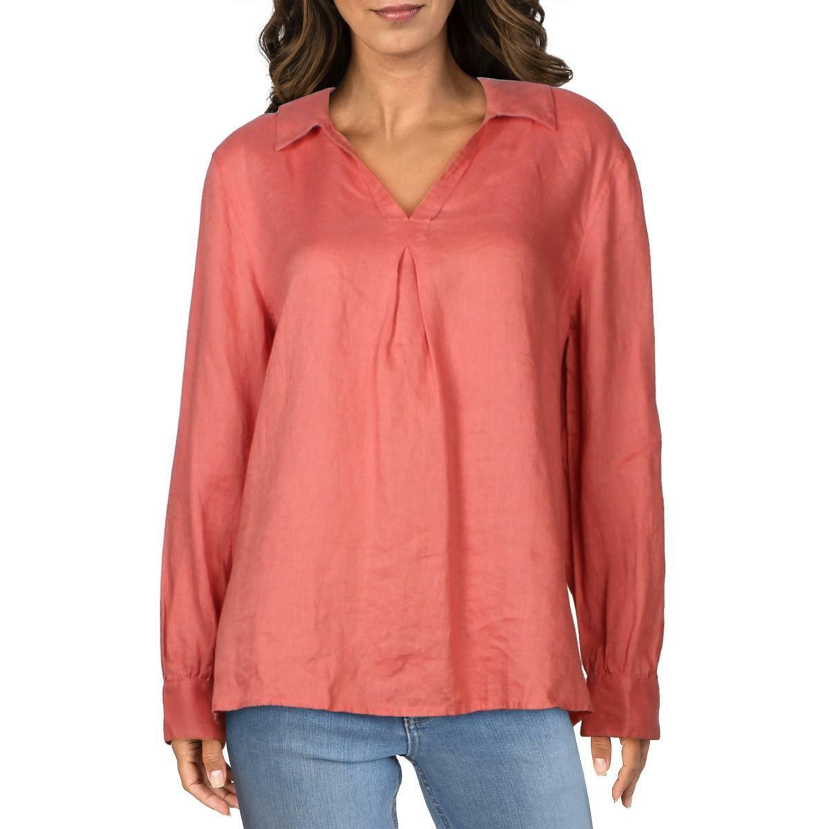 Vince Camuto Women's Tuberose Long Sleeve Linen V-Neck Blouse Top Size XXS