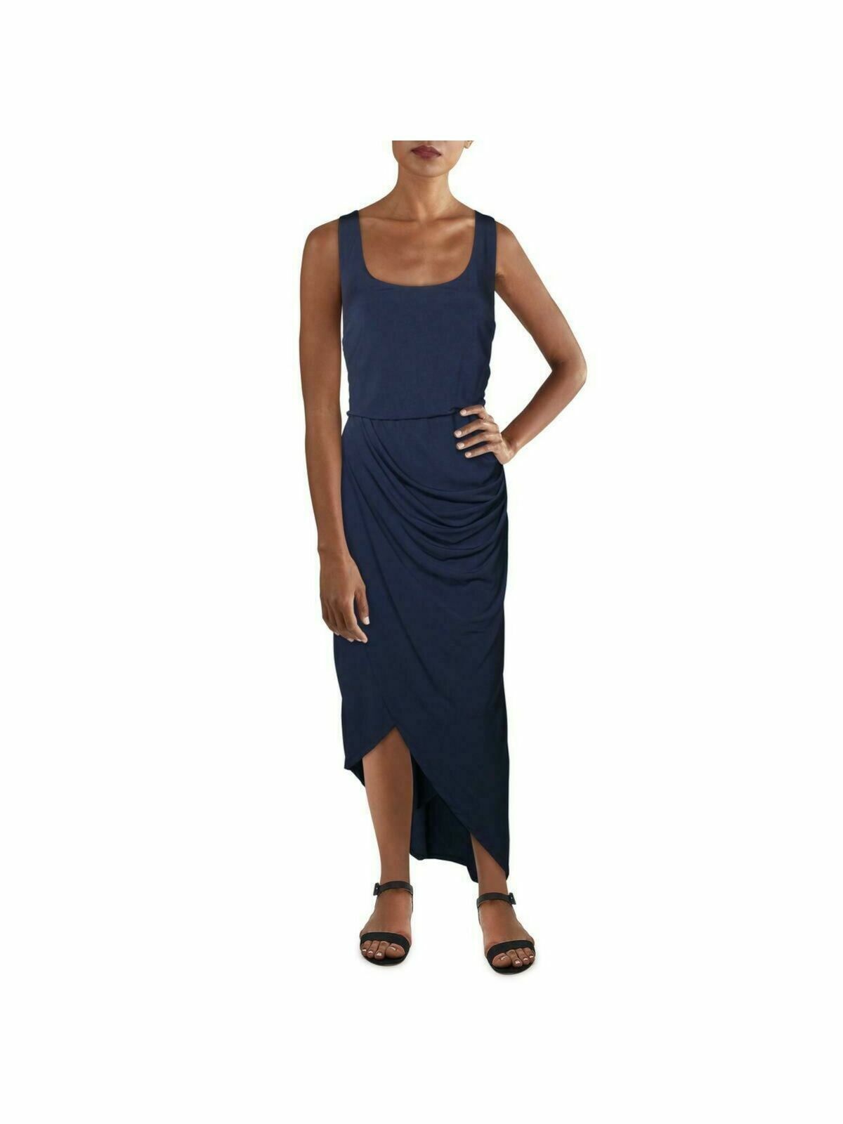 INC Women's Navy Asymmetrical Scoop Neck Sleeveless Midi Dress Size Medium