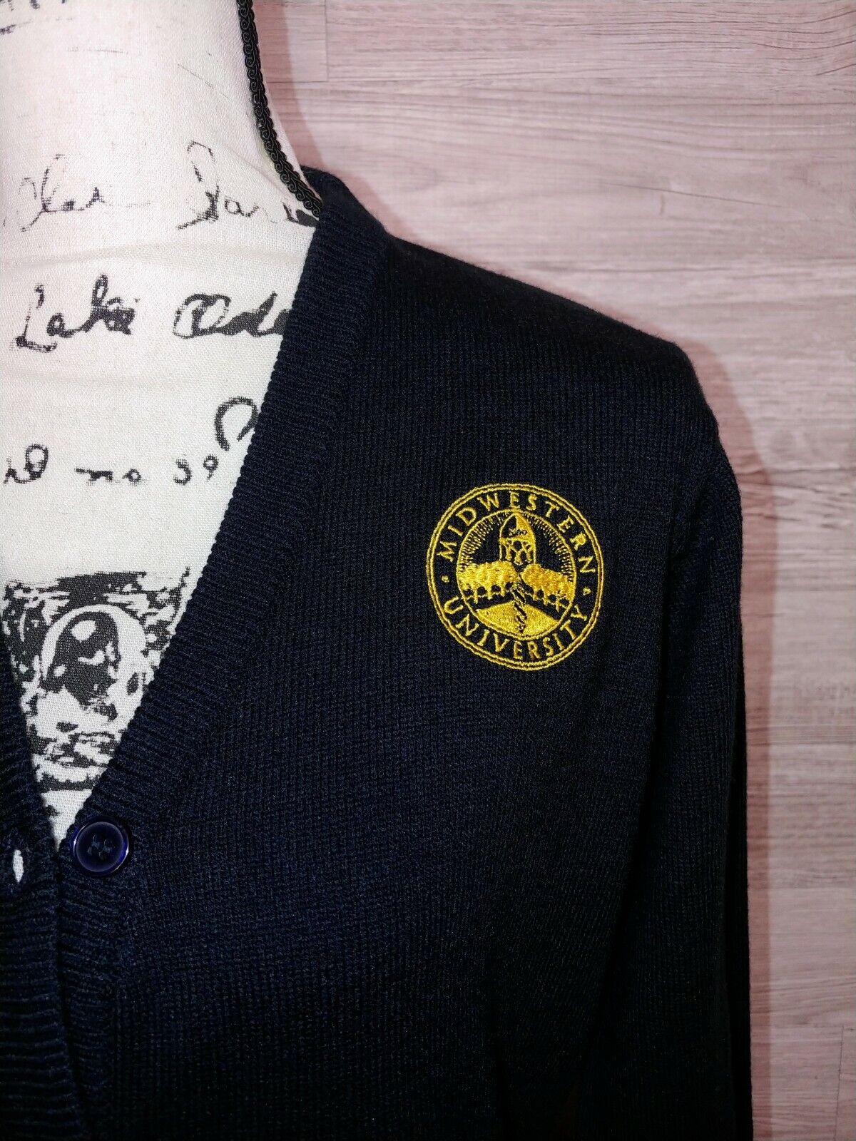 Midwestern University Women's Vintage Logo Sweater Cardigan Navy Blue Size Medium