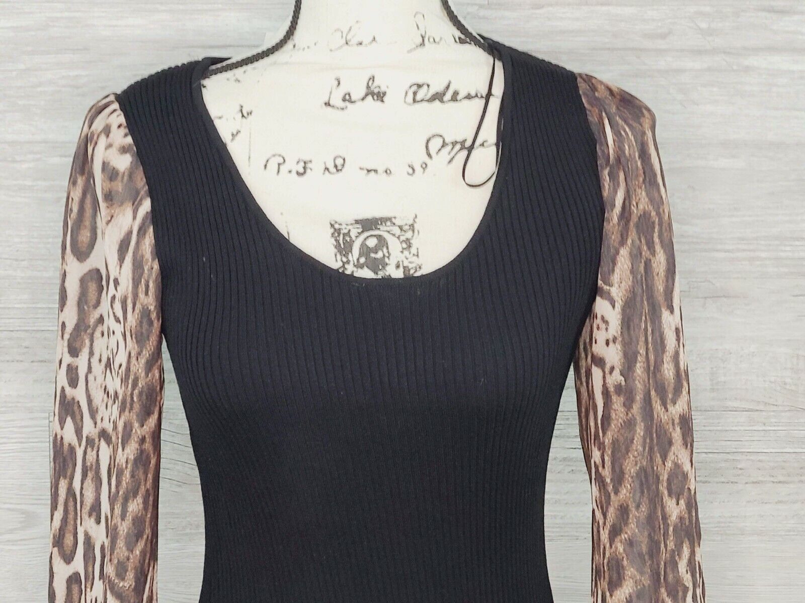 INC Women's Black Long Animal Print Sleeves Pull-On Sweater Size Medium