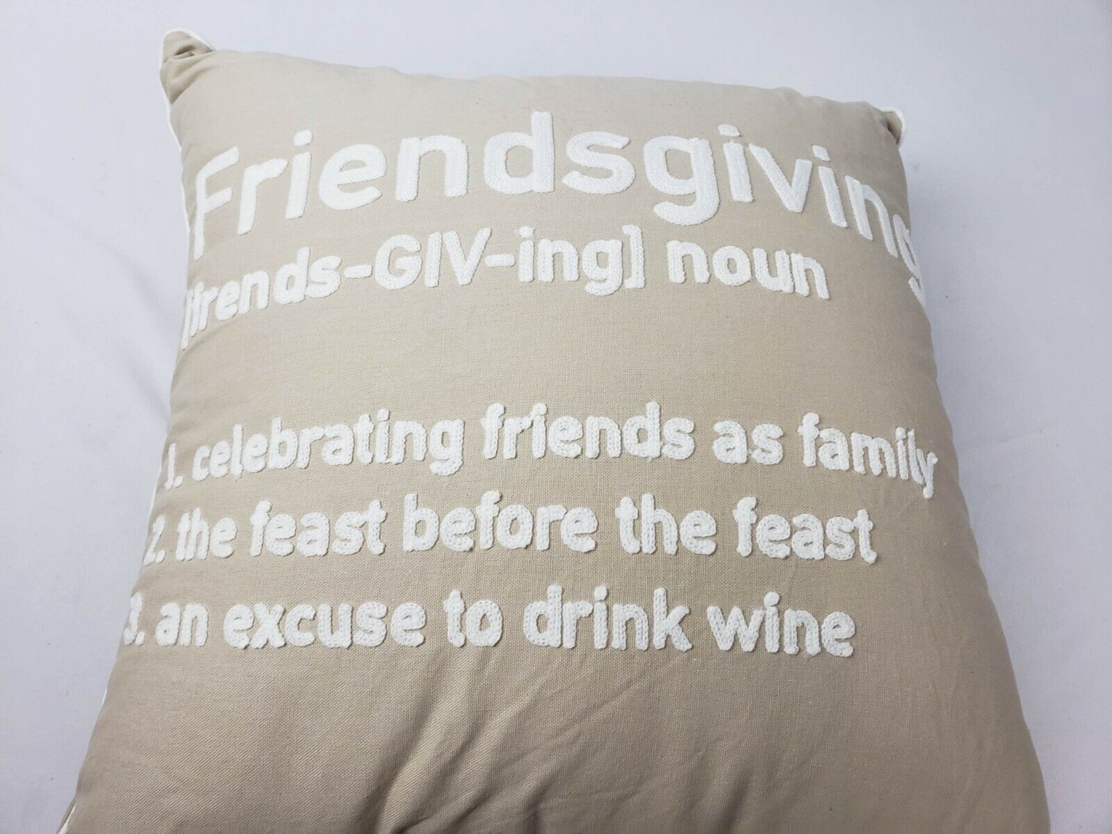 Friendsgiving Couch Decorative Beige & White Throw Pillow 50 cm X 50 cm