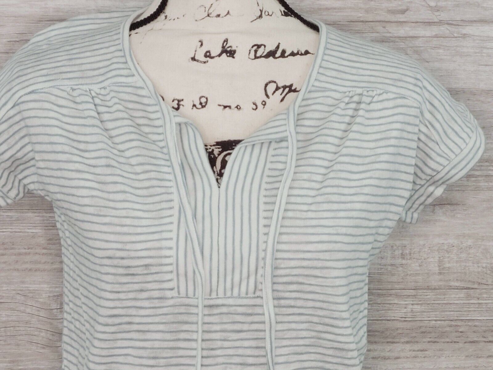 Style & Co Women's Teal & White Split Tie V-Neck Short Sleeve Top Size XS