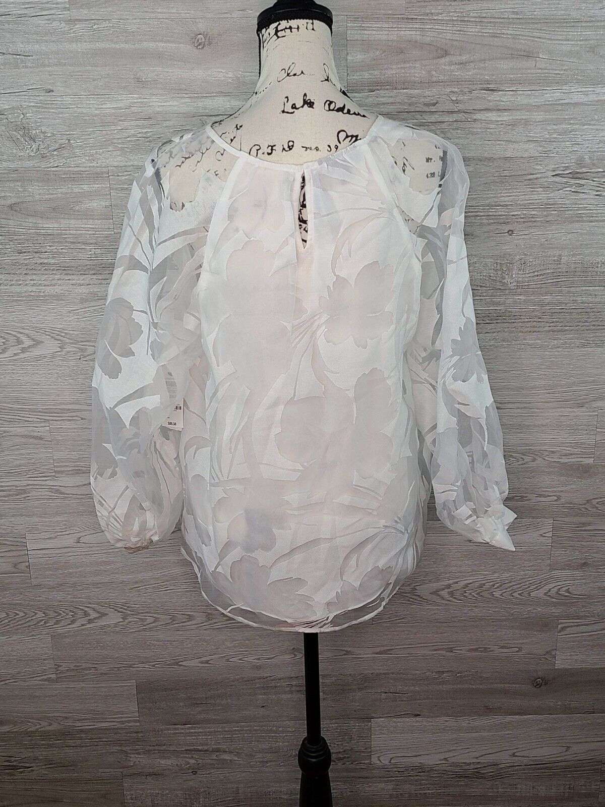 Alfani Women's White Sheer Floral Burnout Raglan Sleeve Blouse Size Medium