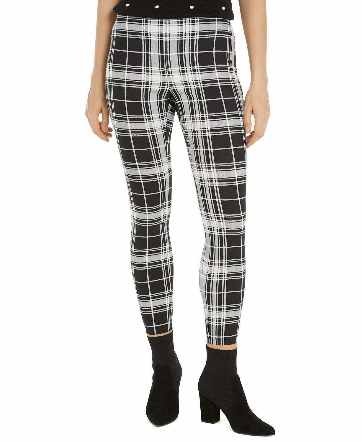 Maison Jules Women's Black & White Plaid Pull-On Ponte Knit Pants Size Small