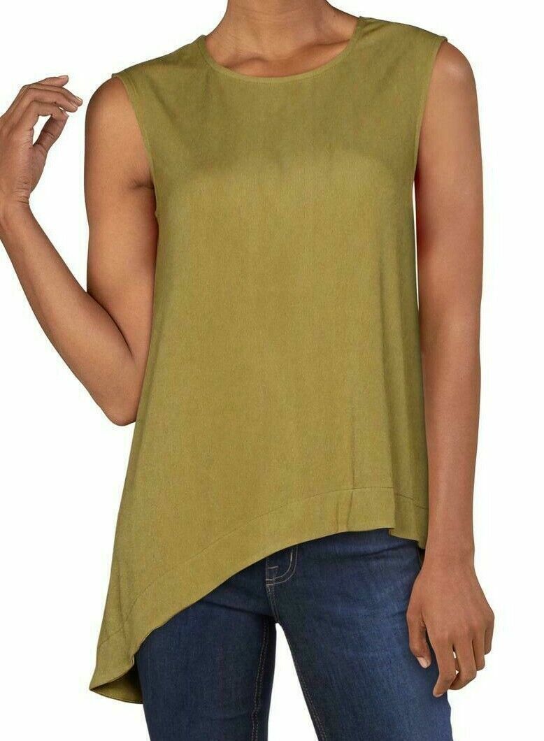 Alfani Women's Olive Green Sleeveless Asymmetric Hem Blouse Size Large