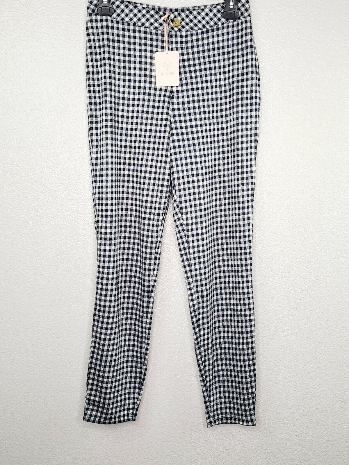 Lottie Moss Women's Navy & White Plaid Casual Button Leggings Size Medium