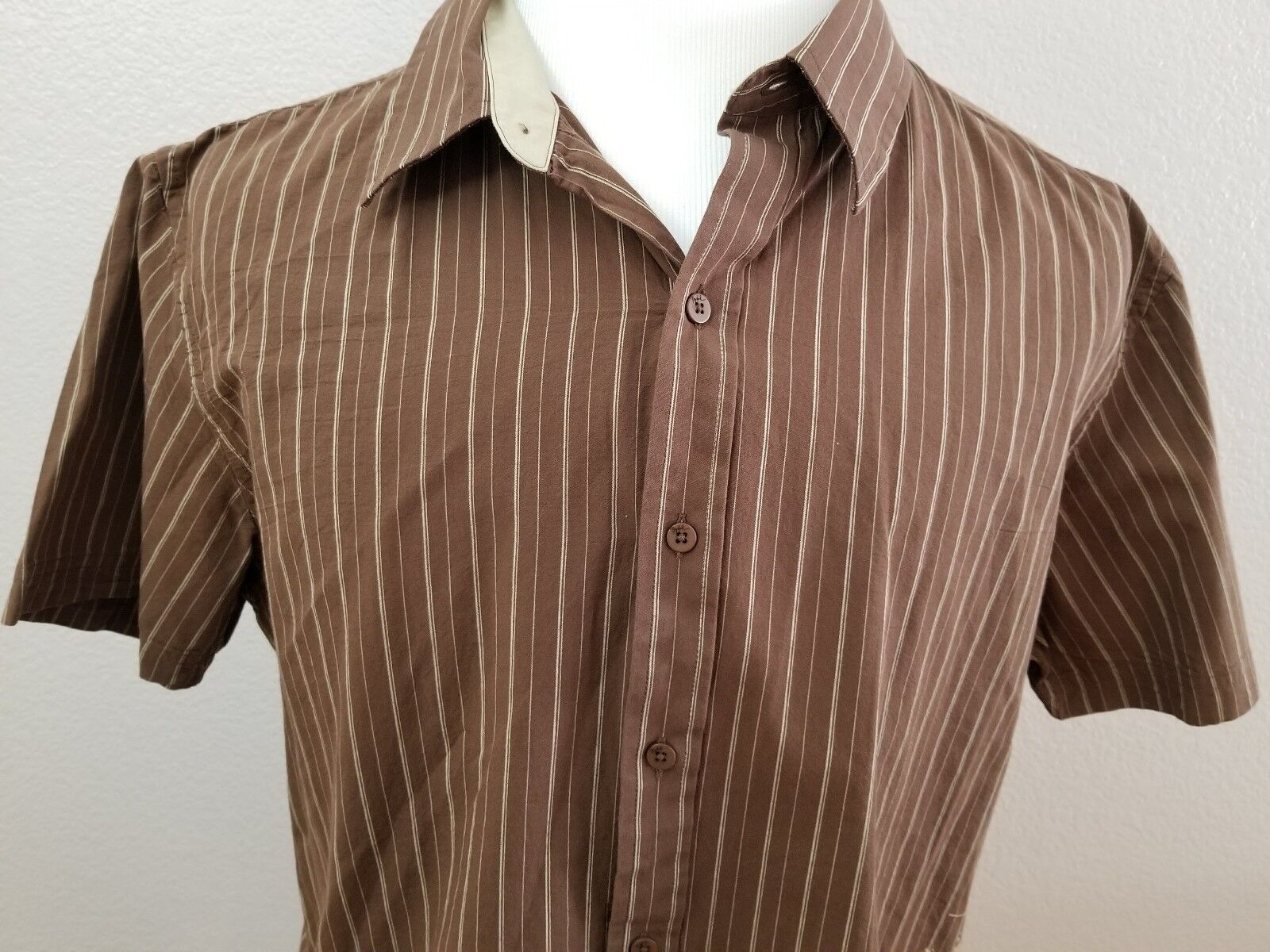 Tony Hawk Short Sleeve Button Down Brown & Yellow Striped Youth Size Large