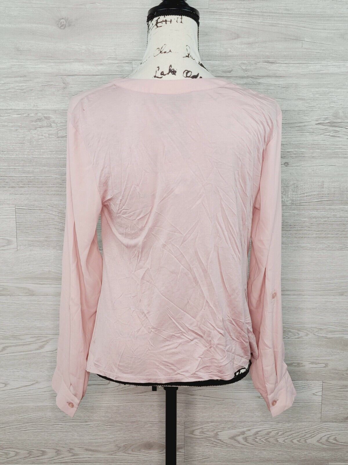 INC Women's Pink Long Sleeve V-Neck Twist Button Front Blouse Top Size Small