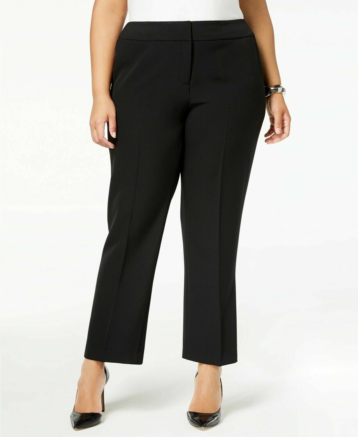 Kasper Kate Women's Black Classic Fit Straight-Leg Pants Plus Size 22W